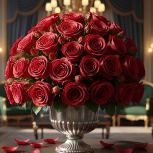 red roses bouquet, luxury interior