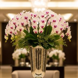 orchid arrangement in elegant vase